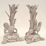 Carved Rooster table lamp, pair